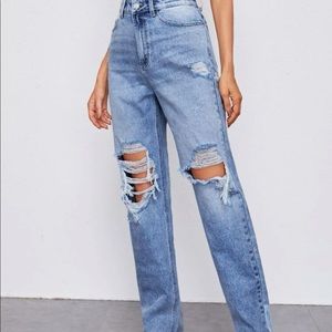 Ripped straight leg jeans